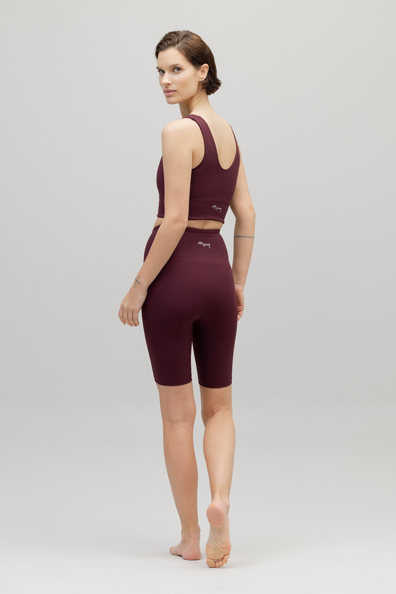 High-Waist Biker Ribbed Wine | Hey Honey & Active Wear