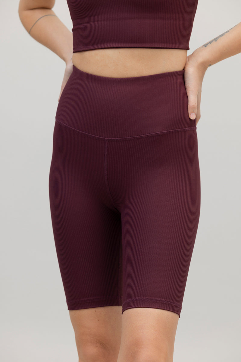 High-Waist Biker Ribbed Wine | Hey Honey & Active Wear