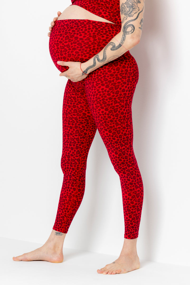 Maternity Leggings Leo Red | Hey Honey Yoga & Active Wear